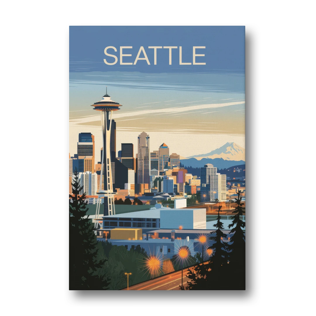 Seattle City at Dusk - Canvas Wall Art - Front