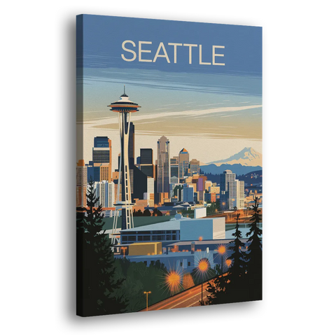 Seattle City at Dusk - Canvas Wall Art