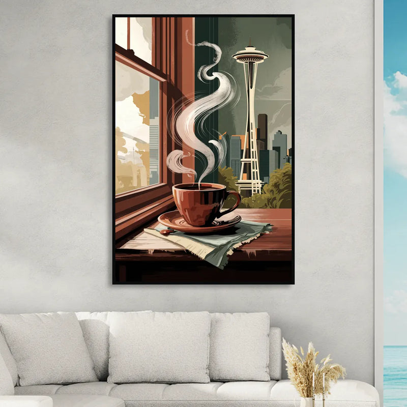Seattle Coffee Culture Vibes Sitting Room - Black Canvas Wall Art