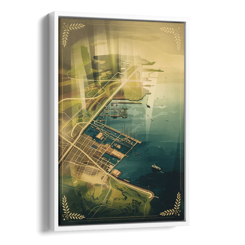 Seattle Map Vintage Style Side - White Canvas Wall Art