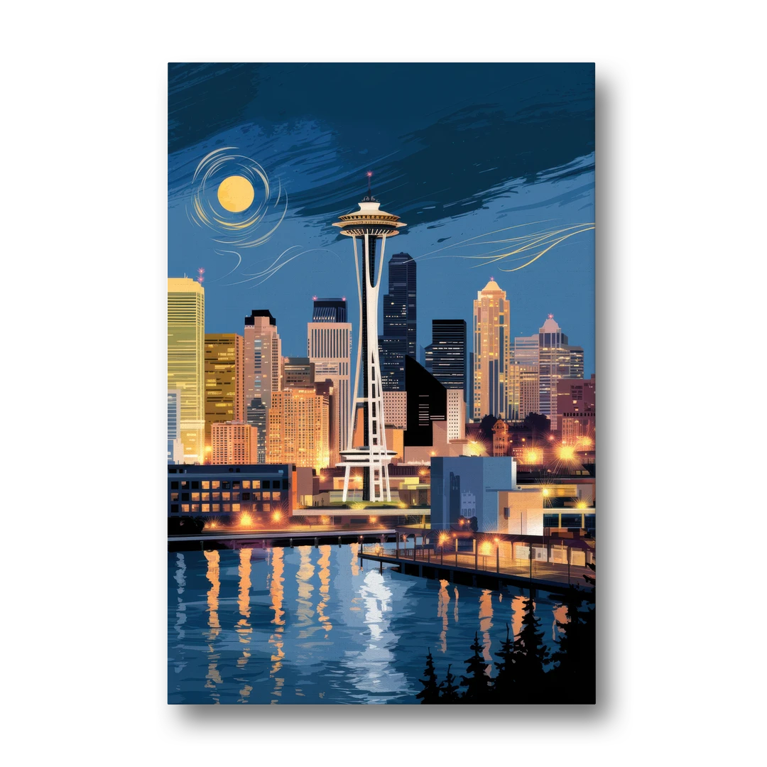 Seattle Nightscape - Canvas Wall Art - Front