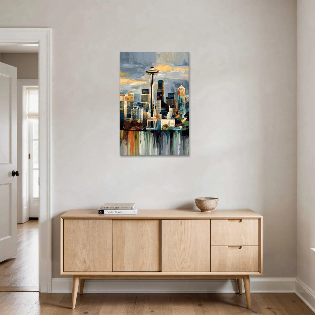 Seattle Skyline Panorama - Canvas Wall Art - Coffee Table - 24x36