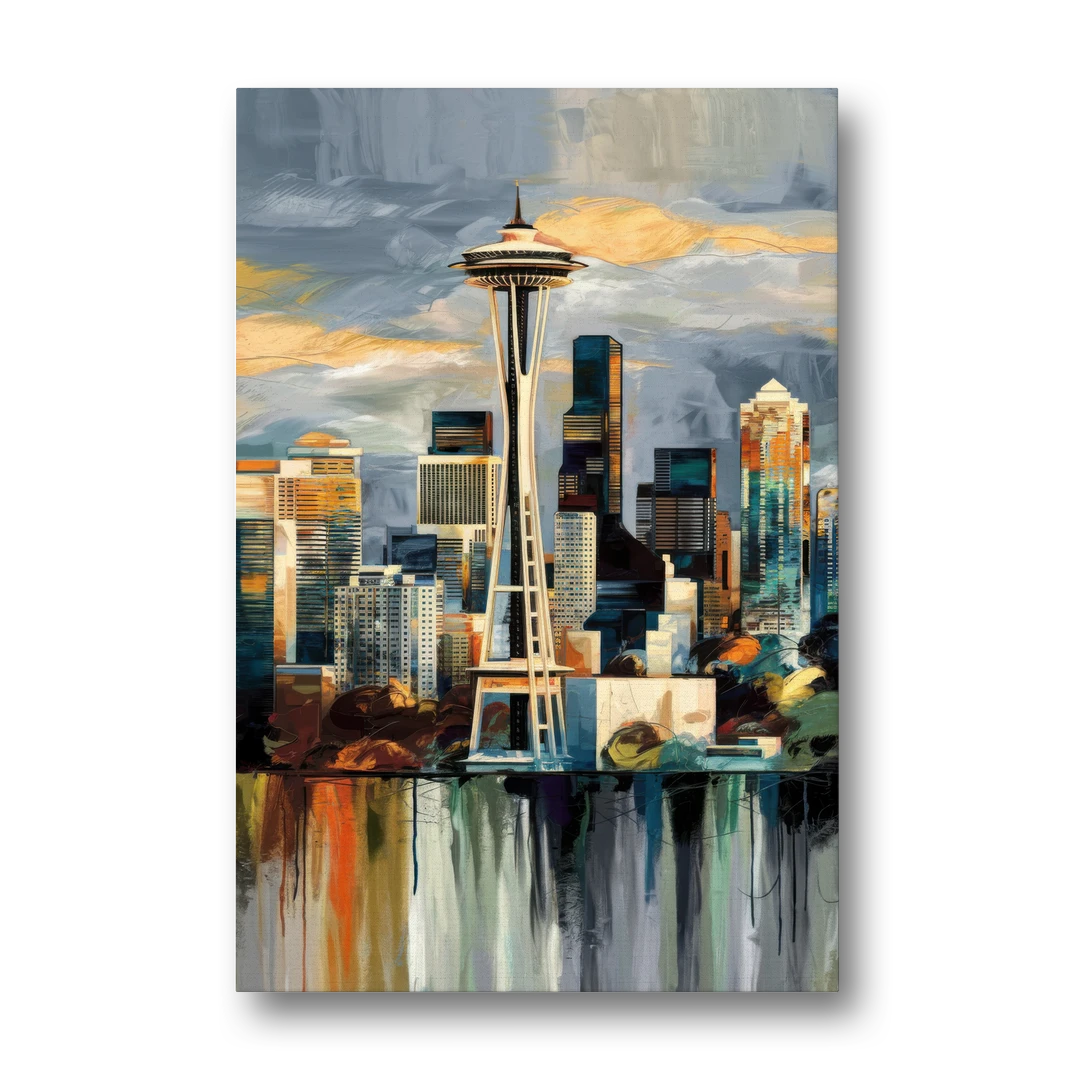 Seattle Skyline Panorama - Canvas Wall Art - Front
