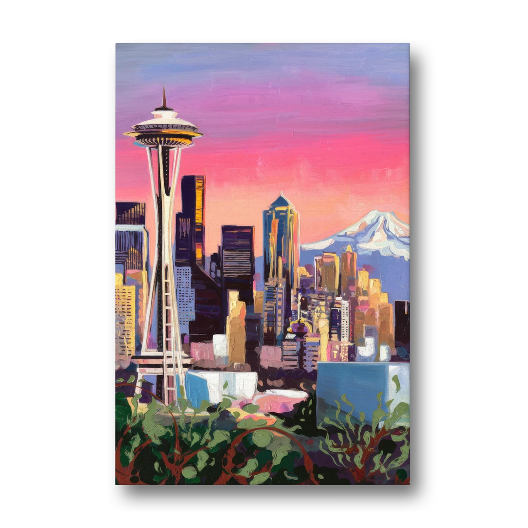 Seattle Skyline with Mount Rainier - Canvas Wall Art - Front