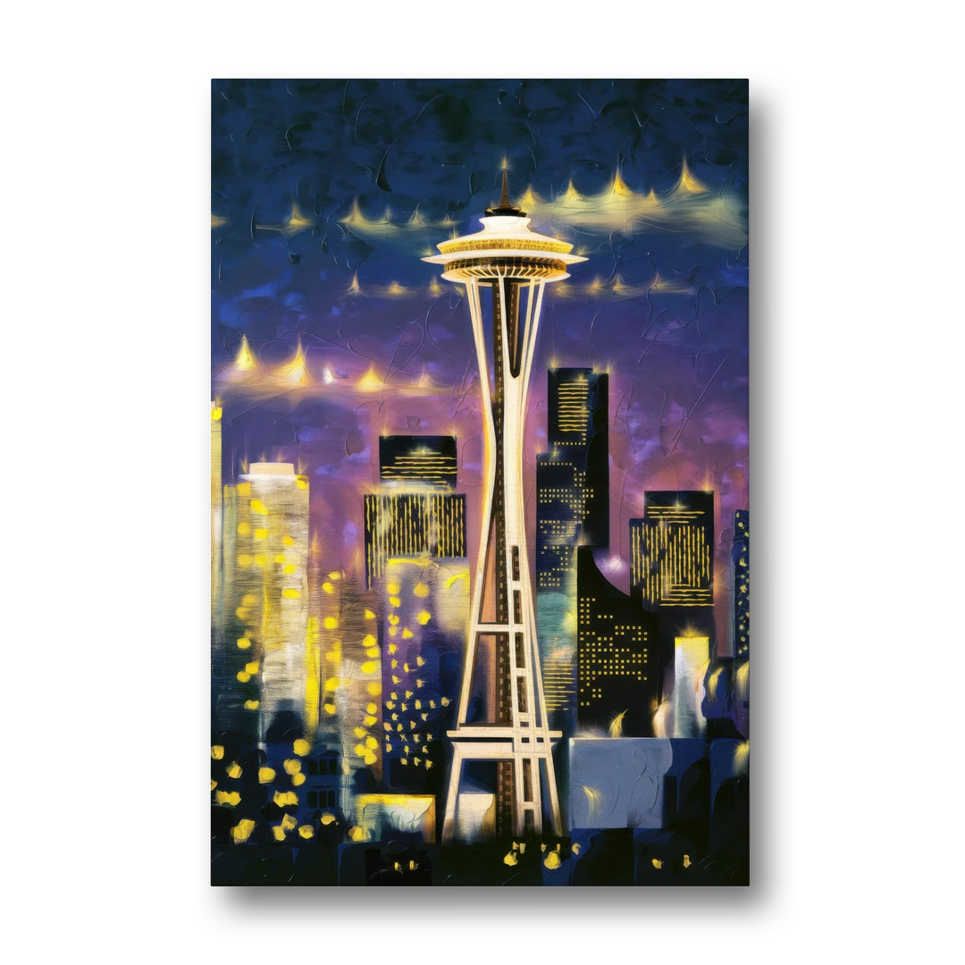 Seattle Space Needle Night Lights - Canvas Wall Art - Front