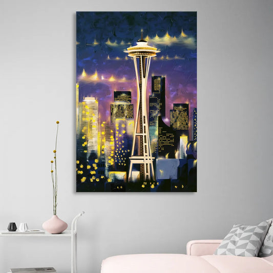 Seattle Space Needle Night Lights Living Room - Canvas Wall Art
