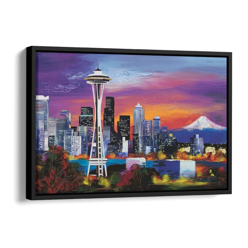 Seattle Space Needle View Side - Black Canvas Wall Art