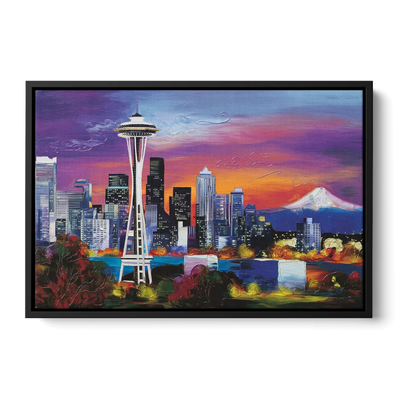 Seattle Space Needle View Front - Black Canvas Wall Art