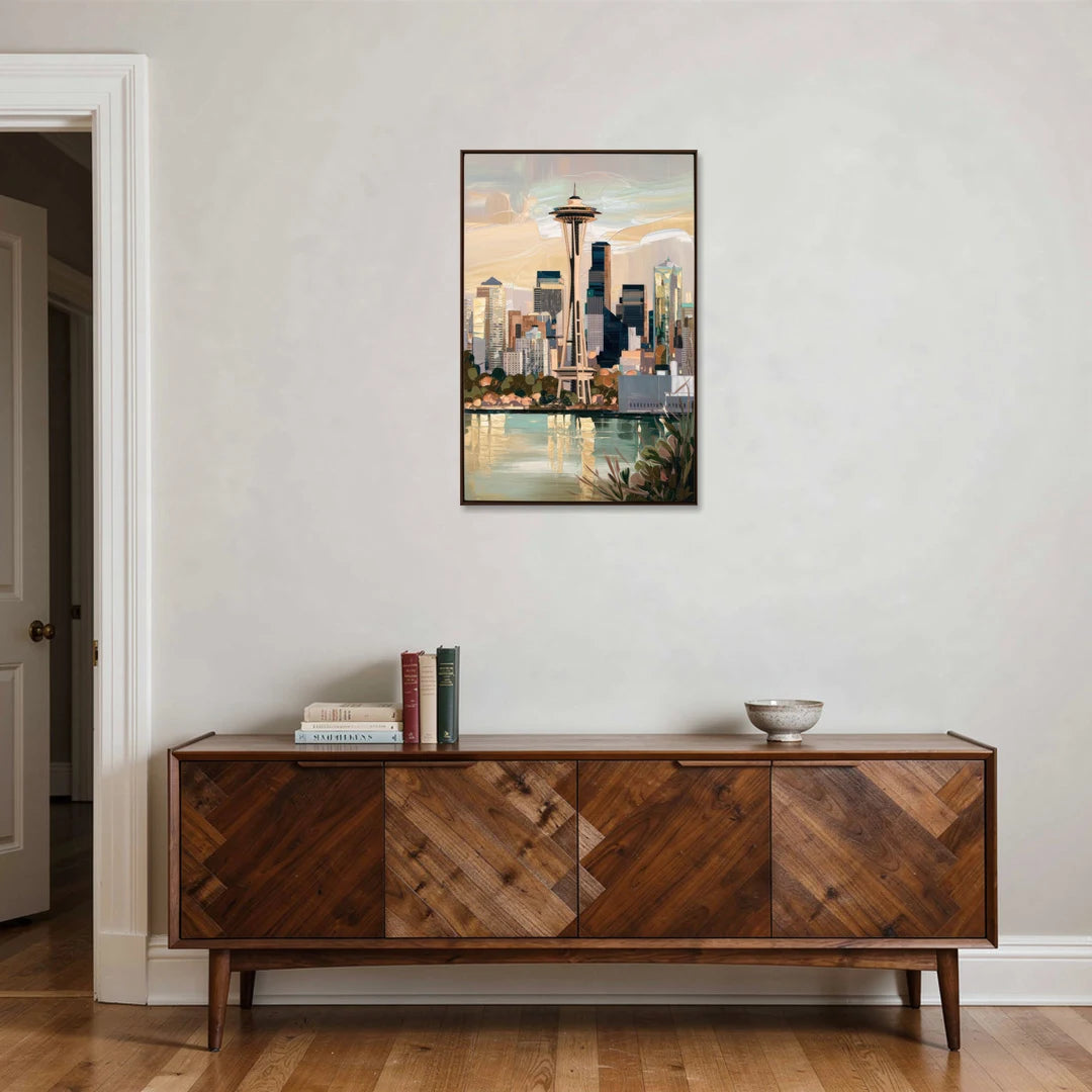 Seattle Space Needle and Cityscape - Canvas Wall Art - Coffee Table - 24x36