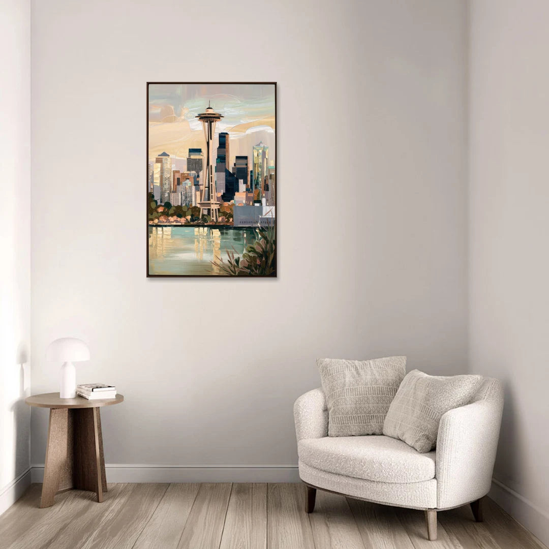 Seattle Space Needle and Cityscape - Canvas Wall Art - Sofa - 24x36