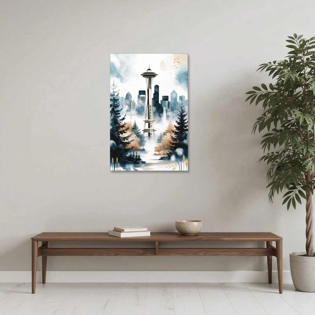Seattle Space Needle in Fog - Canvas Wall Art - Coffee Table - 24x36