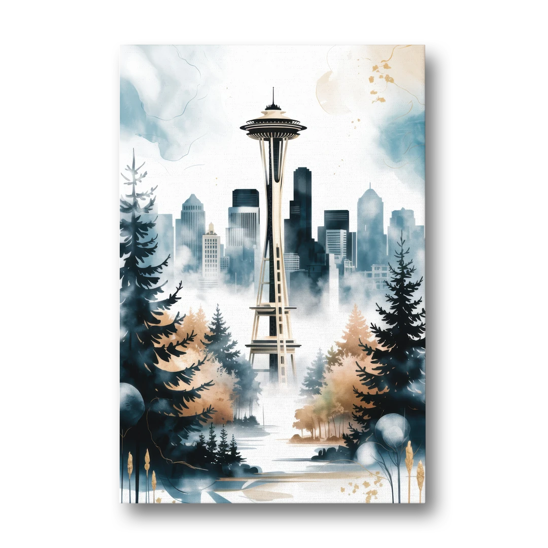 Seattle Space Needle in Fog - Canvas Wall Art - Front