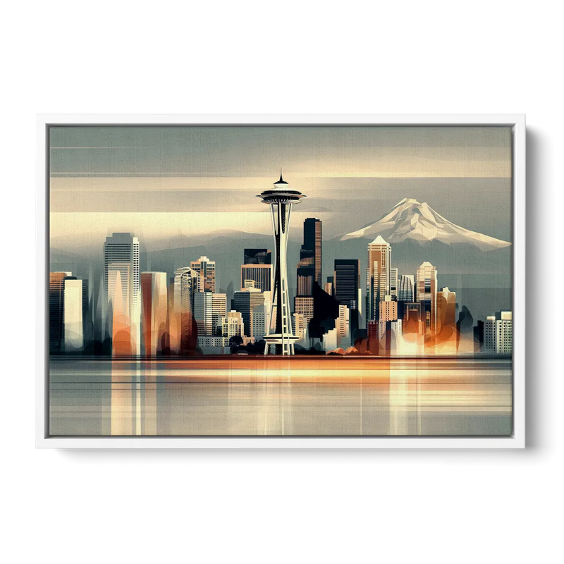 Seattle Urban Landscape Front - White Canvas Wall Art