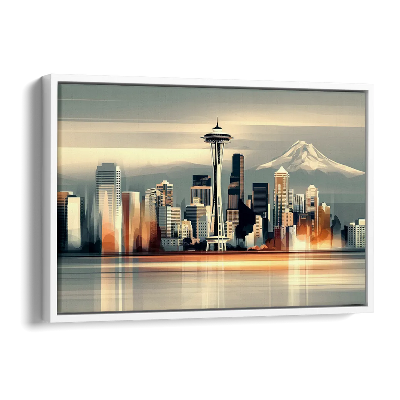 Seattle Urban Landscape Side - White Canvas Wall Art