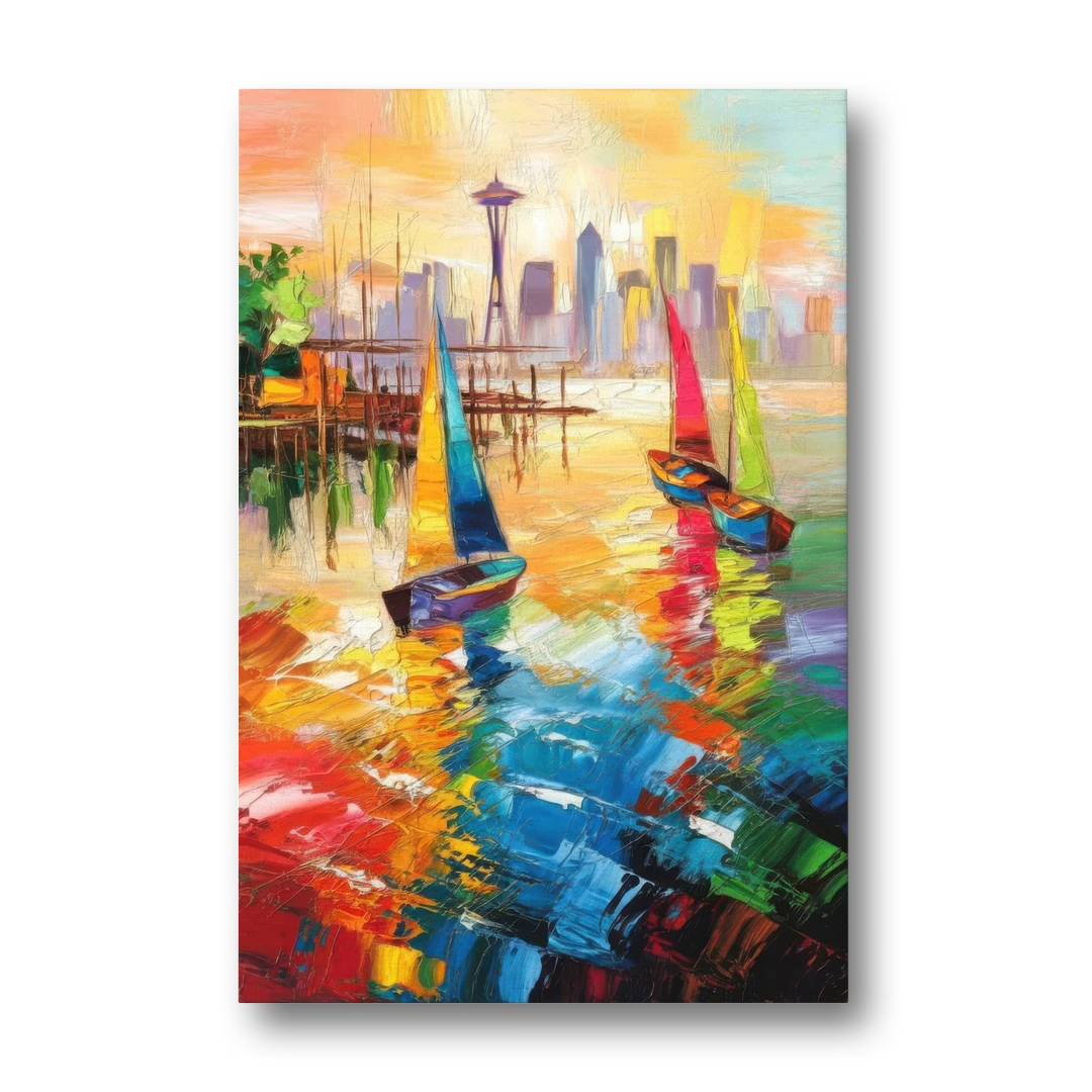 Seattle Waterfront Boats - Canvas Wall Art - Front