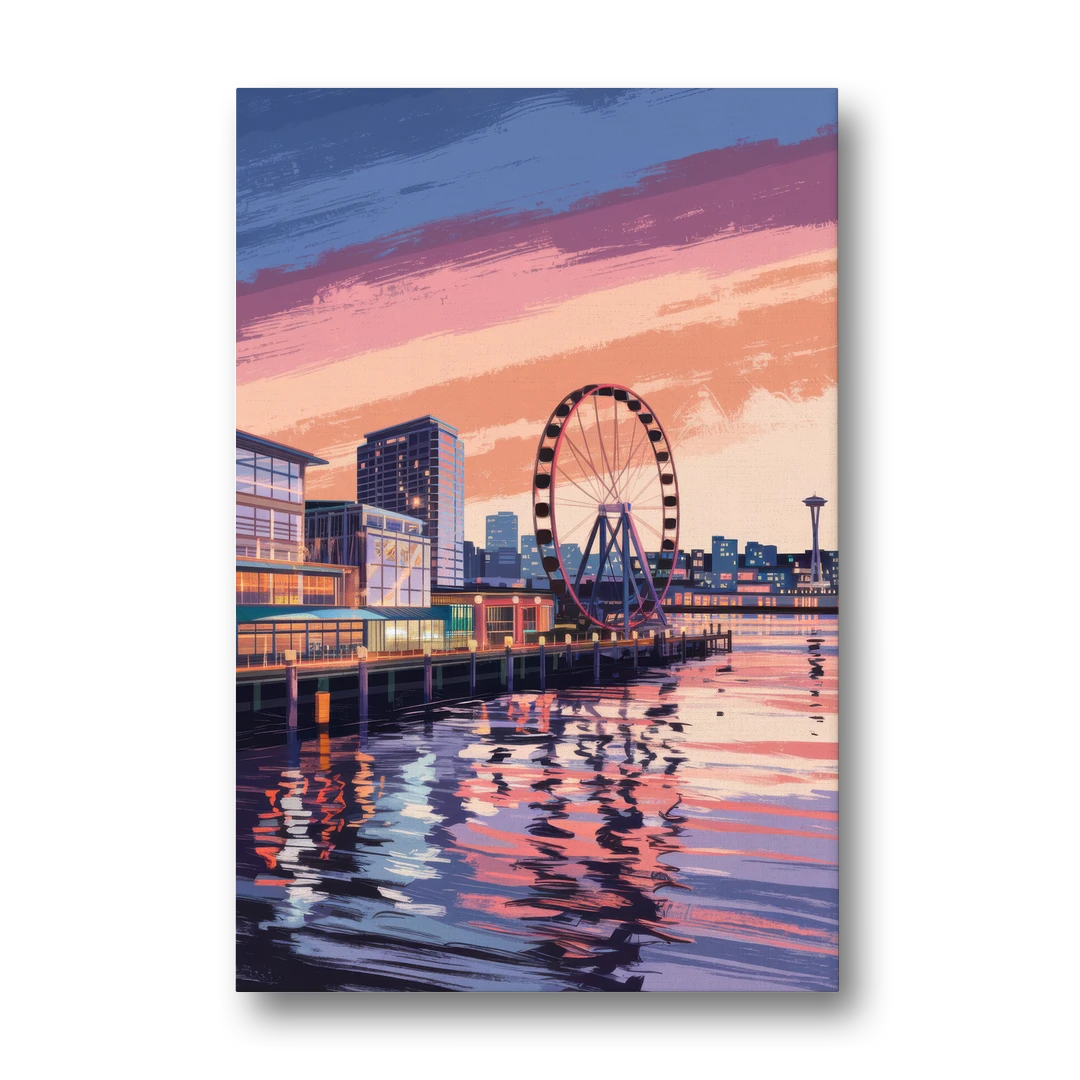 Seattle Waterfront Scene - Canvas Wall Art - Front