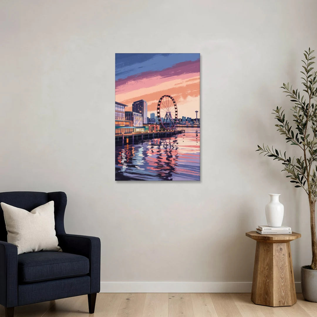 Seattle Waterfront Scene - Canvas Wall Art - Sofa - 24x36