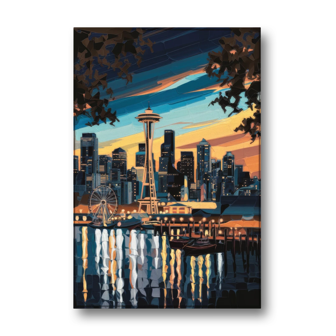 Seattle Waterfront at Twilight - Canvas Wall Art - Front