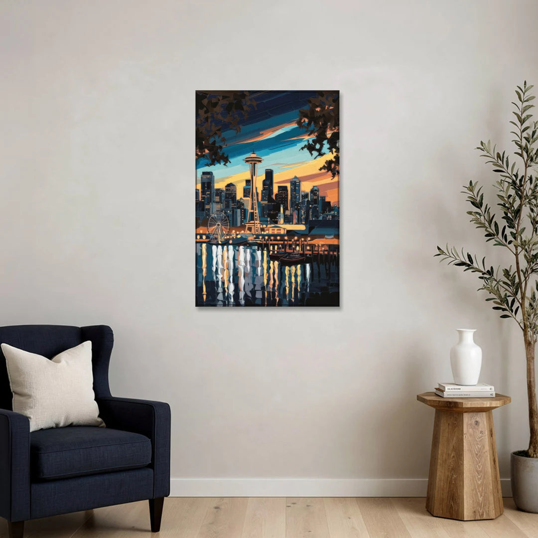 Seattle Waterfront at Twilight - Canvas Wall Art - Sofa - 24x36