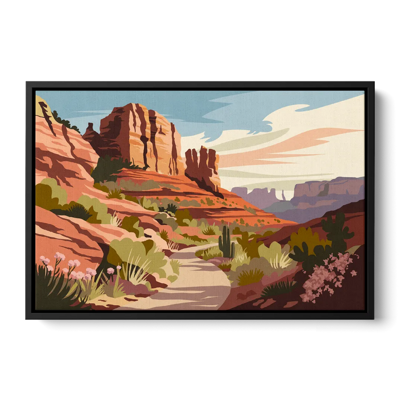 Sedona Canyon Trail Serenity Front - Black Canvas Wall Art