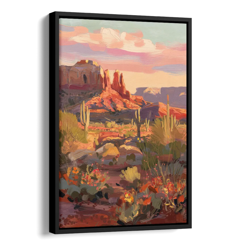Sedona Desert Bloom Scenery Side - Black Canvas Wall Art