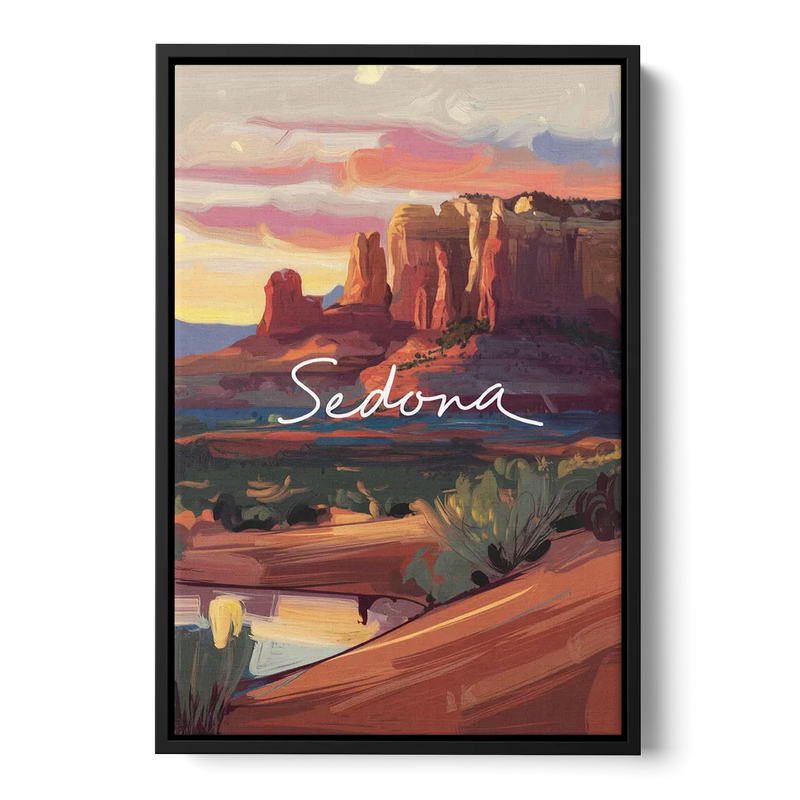Sedona Red Rock Sunset Front - Black Canvas Wall Art