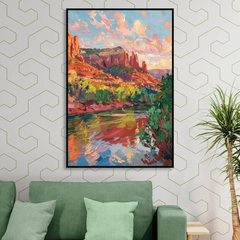 Sedona Scenic Canyon Vibes Living Room - Black Canvas Wall Art