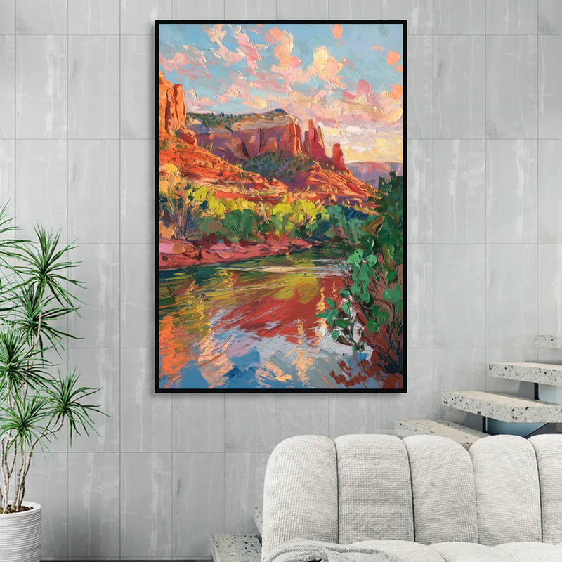 Sedona Scenic Canyon Vibes Sitting Room - Black Canvas Wall Art