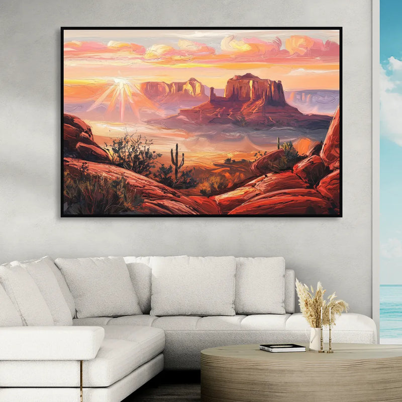 Sedona Sunrise Over Mesa Sitting Room - Black Canvas Wall Art
