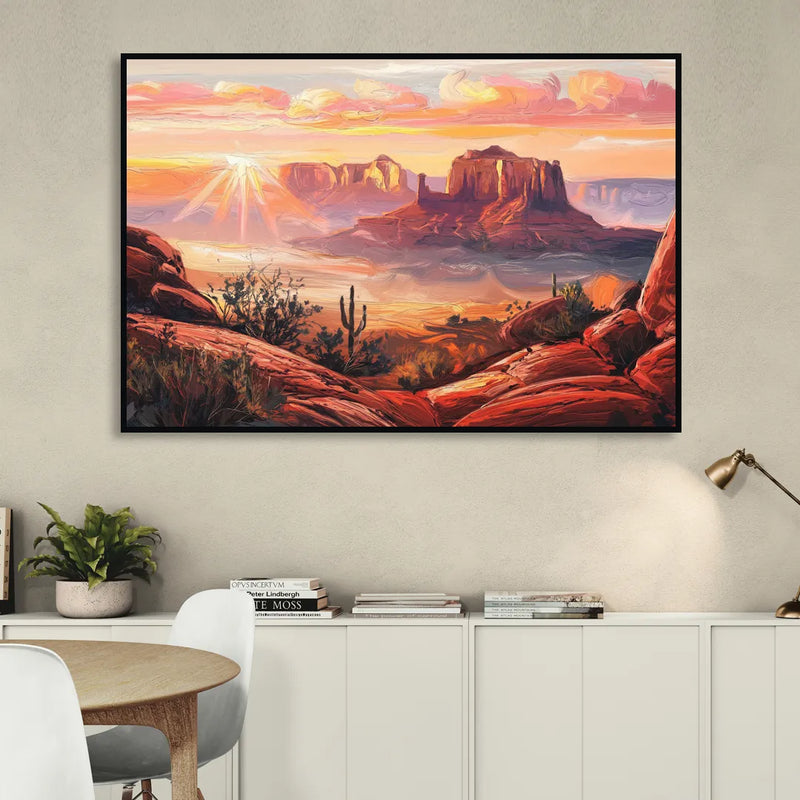 Sedona Sunrise Over Mesa Living Room - Black Canvas Wall Art