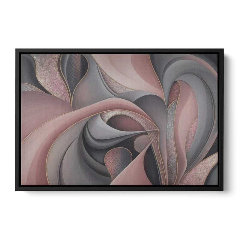 Serenade of Elegance Pink and Grey Abstract Front - Black Canvas Wall Art
