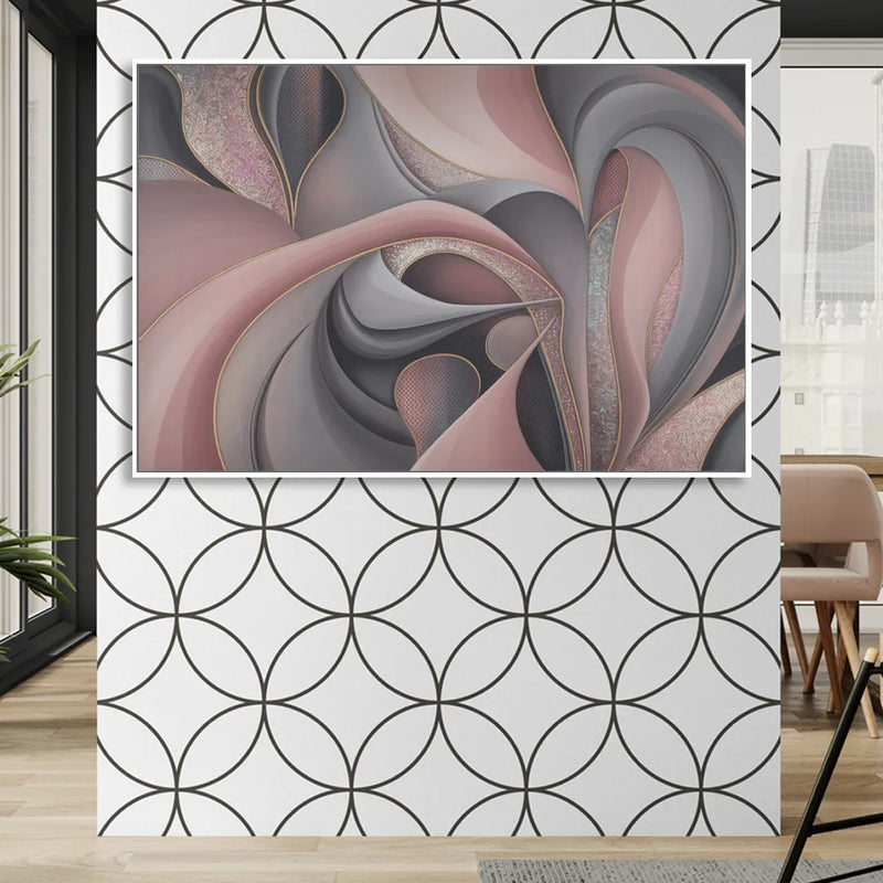 Serenade of Elegance Pink and Grey Abstract Living Room - White Canvas Wall Art
