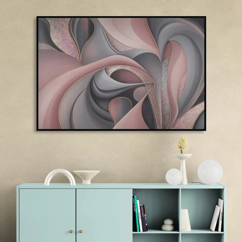 Serenade of Elegance Pink and Grey Abstract Living Room - Black Canvas Wall Art