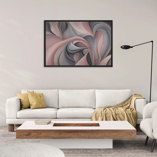 Serenade of Elegance Pink and Grey Abstract - Living Room Black Frame Canvas