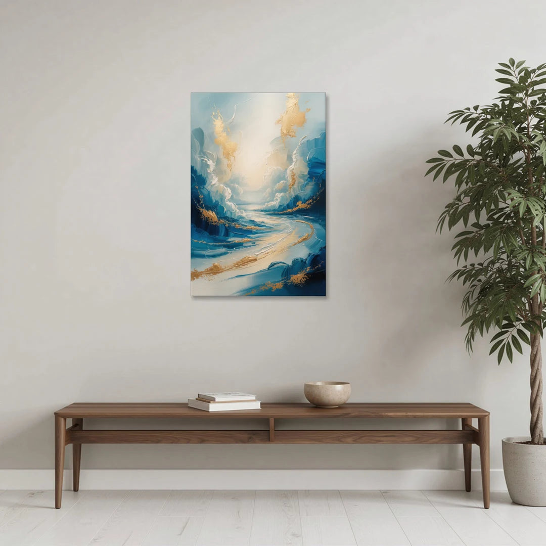 Serene Azure Elegance Blue and Gold Abstract - Canvas Wall Art - Coffee Table - 24x36
