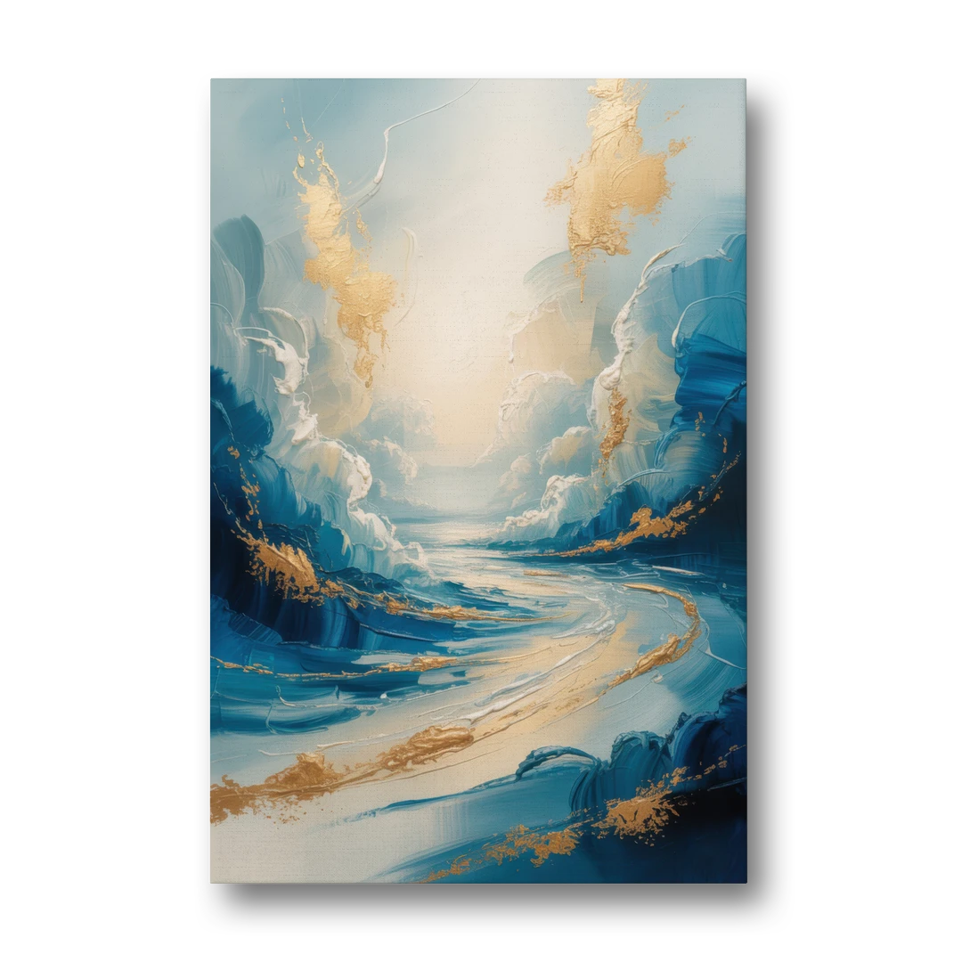 Serene Azure Elegance Blue and Gold Abstract - Canvas Wall Art - Front