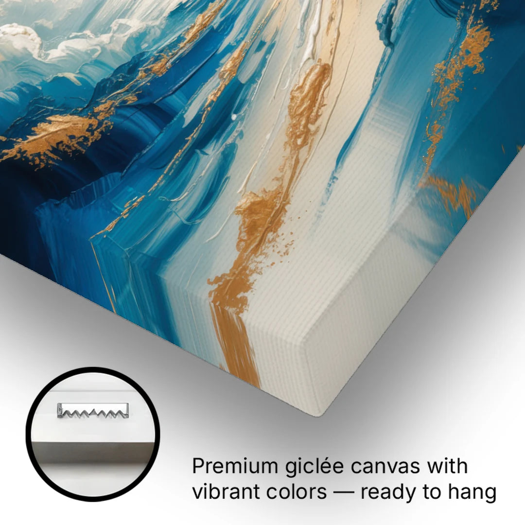 Serene Azure Elegance Blue and Gold Abstract - Canvas Wall Art - Gallery Wrap Corner
