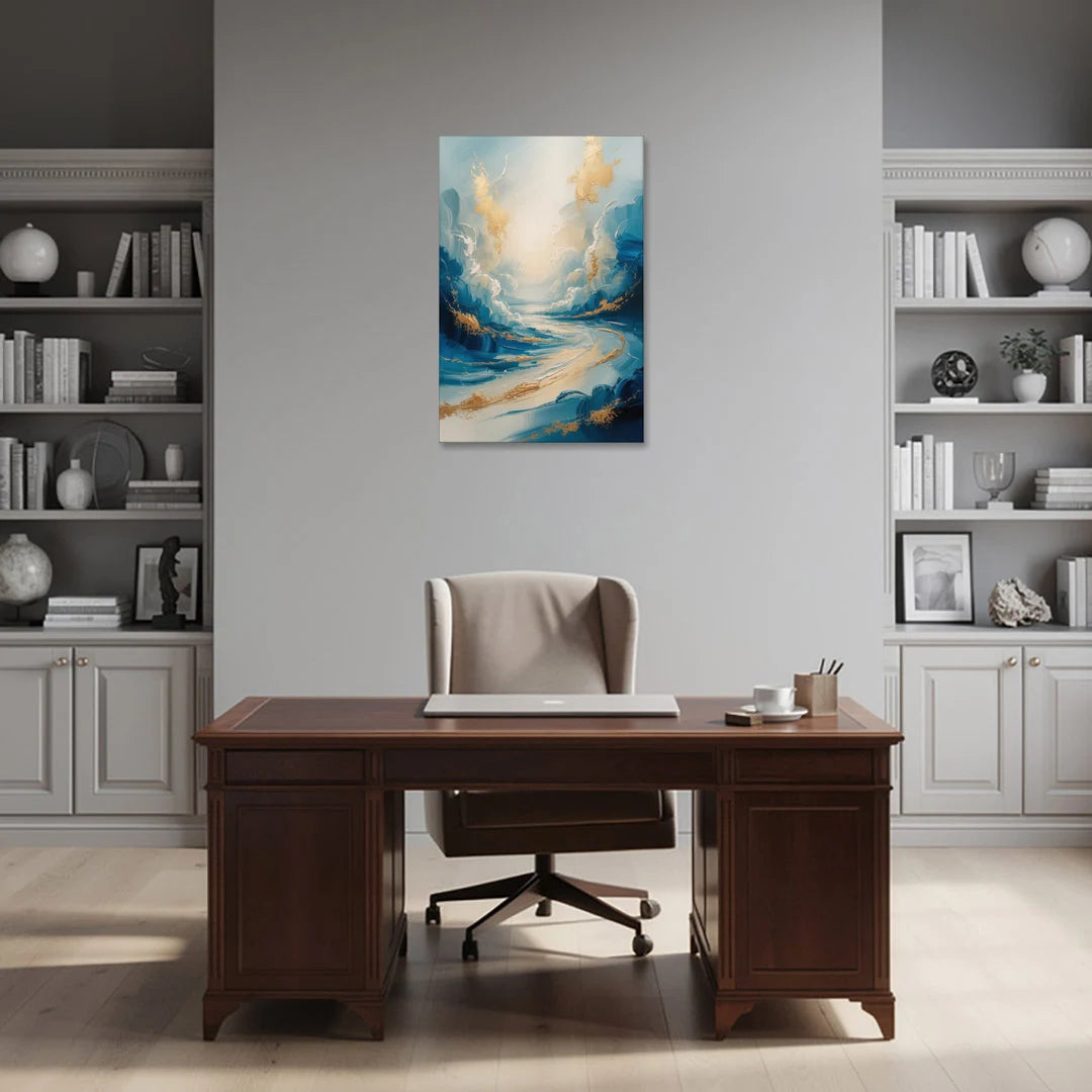 Serene Azure Elegance Blue and Gold Abstract - Canvas Wall Art - Office - 24x36