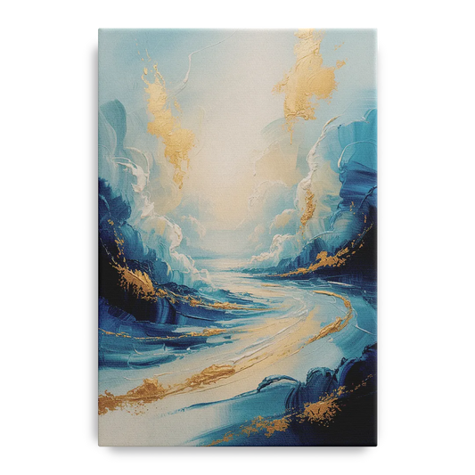 Serene Azure Elegance Blue and Gold Abstract - Canvas Wall Art