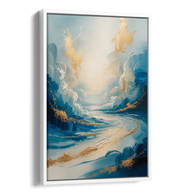 Serene Azure Elegance Blue and Gold Abstract Side - White Canvas Wall Art