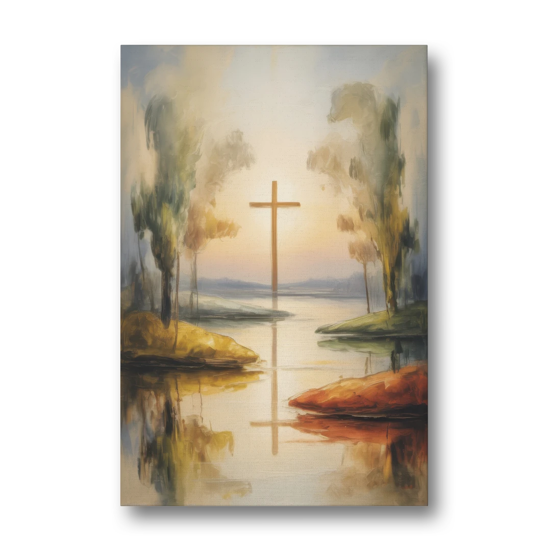 Serene Cross Landscape Abstract Christian - Canvas Wall Art - Front