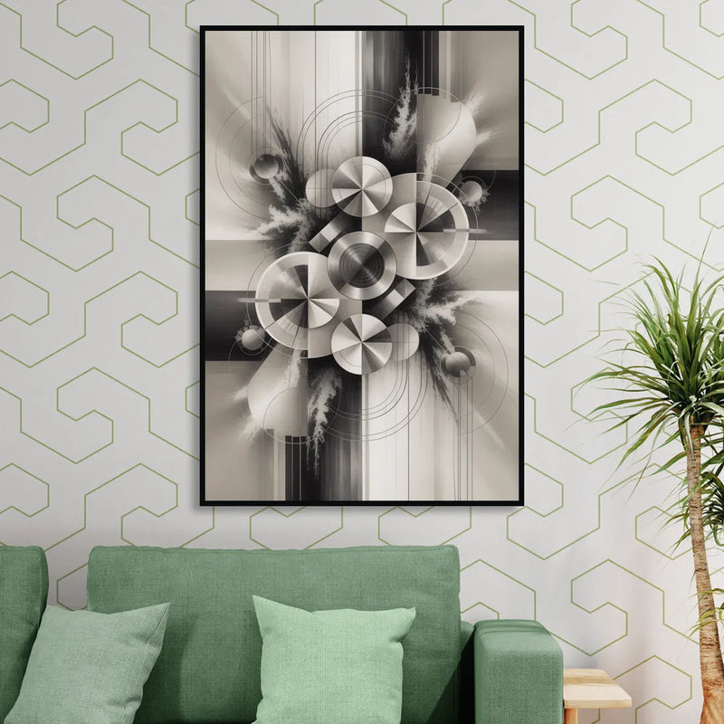 Serene Elegance Grey and White Abstract Sitting Room - Black Canvas Wall Art