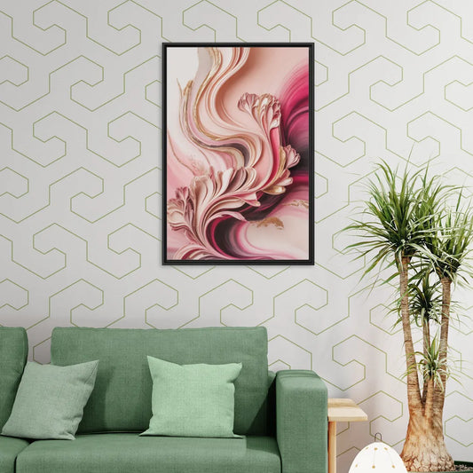 Serene Elegance Pink Abstract - Living Room Black Frame Canvas