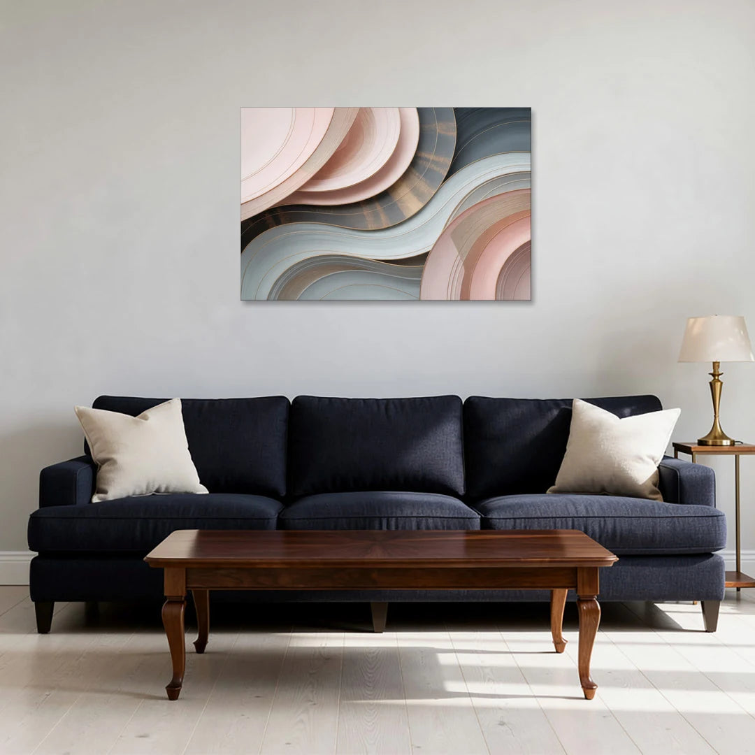 Serene Elegance Pink and Grey Abstract - Canvas Wall Art - Sofa - 36x24
