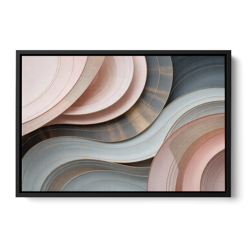 Serene Elegance Pink and Grey Abstract Front - Black Canvas Wall Art