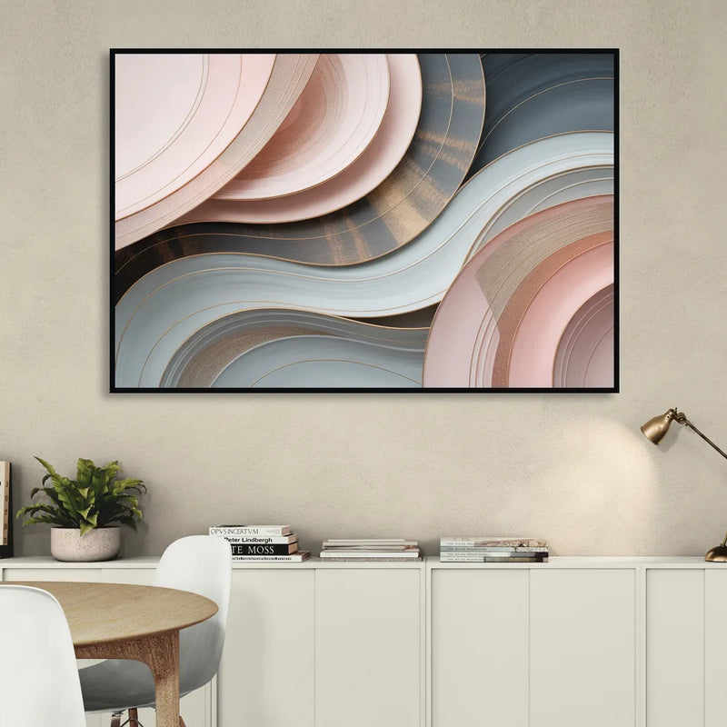 Serene Elegance Pink and Grey Abstract Living Room - Black Canvas Wall Art
