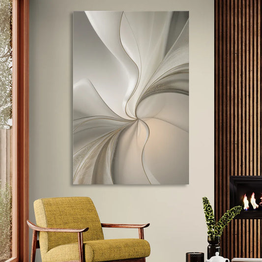 Serene Elegance in White Abstract Living Room - Canvas Wall Art