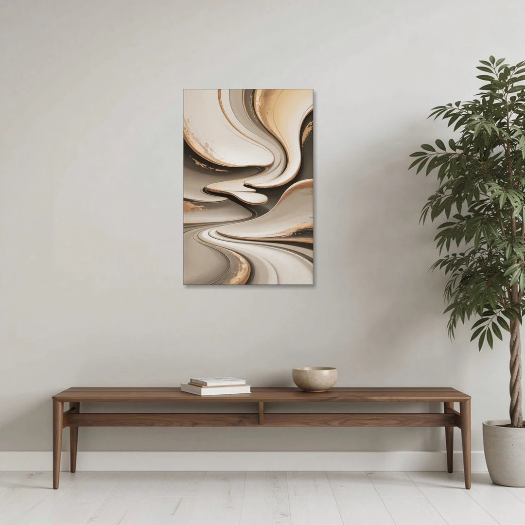Serene Flow Beige Abstract - Canvas Wall Art - Coffee Table - 24x36