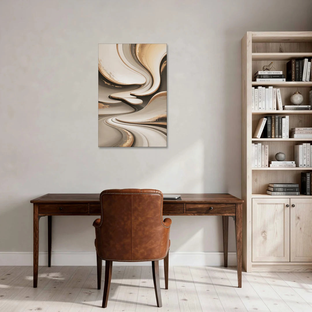 Serene Flow Beige Abstract - Canvas Wall Art - Office - 24x36