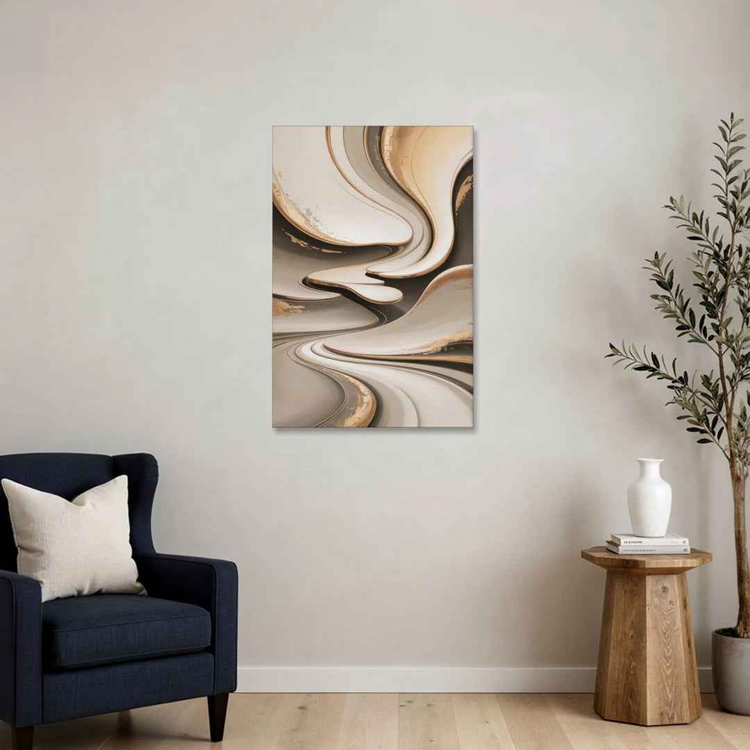 Serene Flow Beige Abstract - Canvas Wall Art - Sofa - 24x36